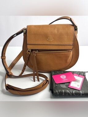 Vintage VINCE CAMUTO Ayla Toasted Tan Textured Leather Crossbody Saddle Bag